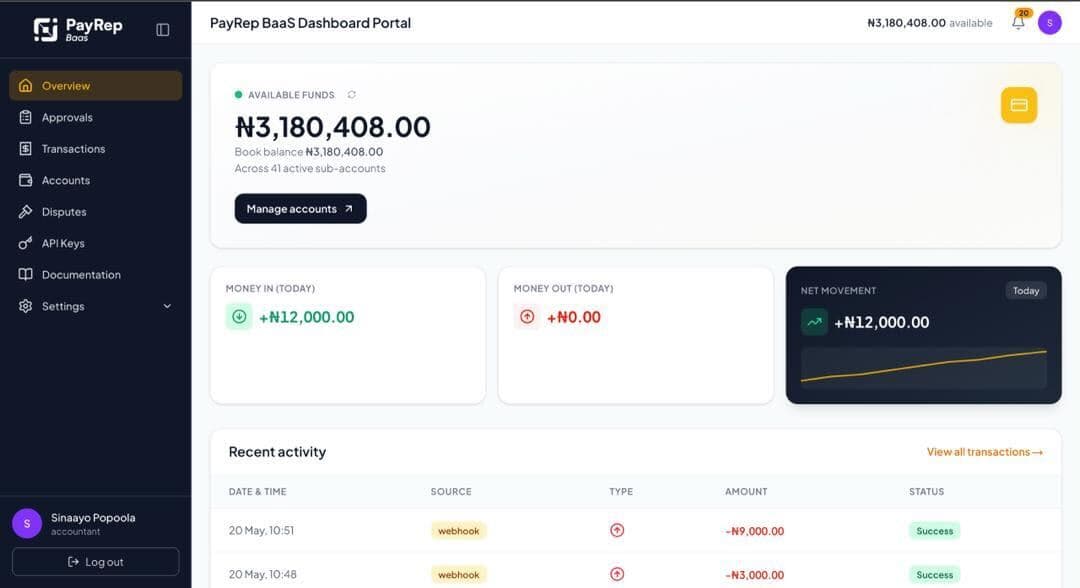 PayRep BaaS dashboard