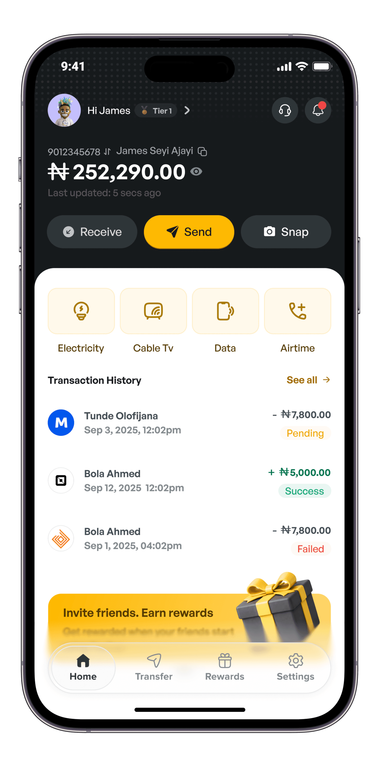 PayRep mobile app home screen